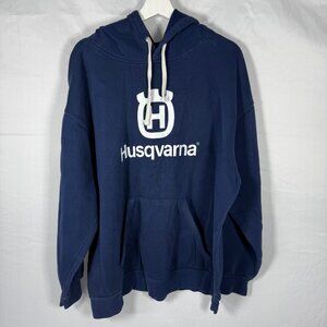 Vintage Fleece Husqvarna Hoodie Mens Size 2X Blue Pullover Pockets Sweatshirt